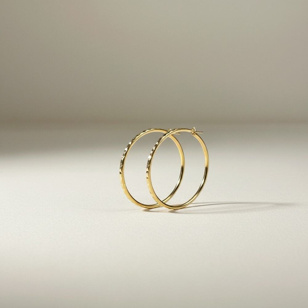 Jewelry Solid 14k Yellow Italian Gold Geometric Design Hoops 27.4mm Diameter